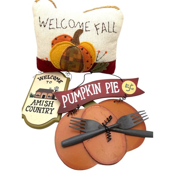 Pumpkin Pie & Fall Welcome Decor Lot of 3 Amish Country Sign - Picture 2 of 5